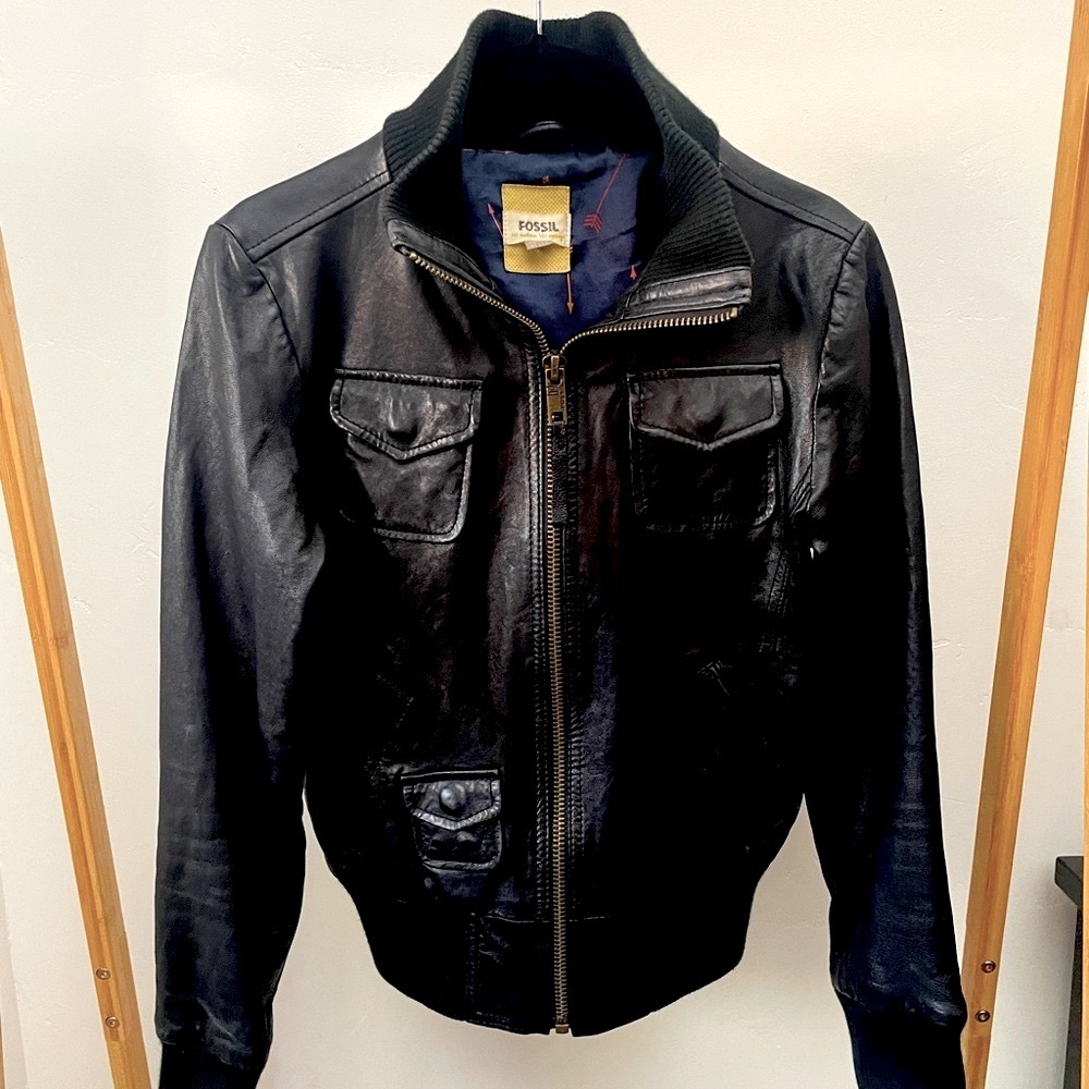Bomber Jacket, women’s size S, black aniline leather